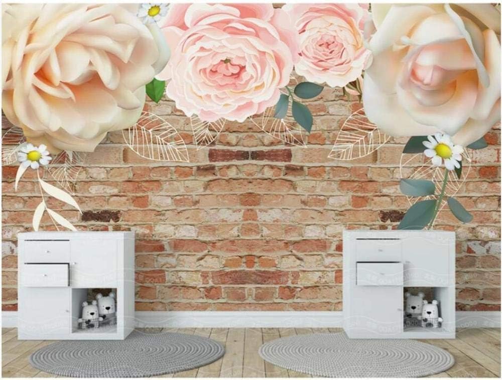 Papier peint 3D intissé briques roses décoration murale salon et chambre 150x105
