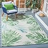 Safavieh Barbados Collection BAR590X Tropical Botanical Indoor/ Outdoor Area Rug, 6' 6" Square, Green/Teal