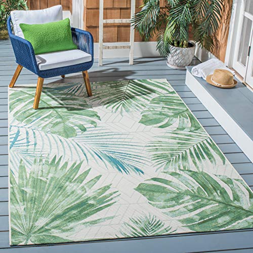 Safavieh Barbados Collection BAR590X Tropical Botanical Indoor/ Outdoor Area Rug, 6' 6" Square, Green/Teal