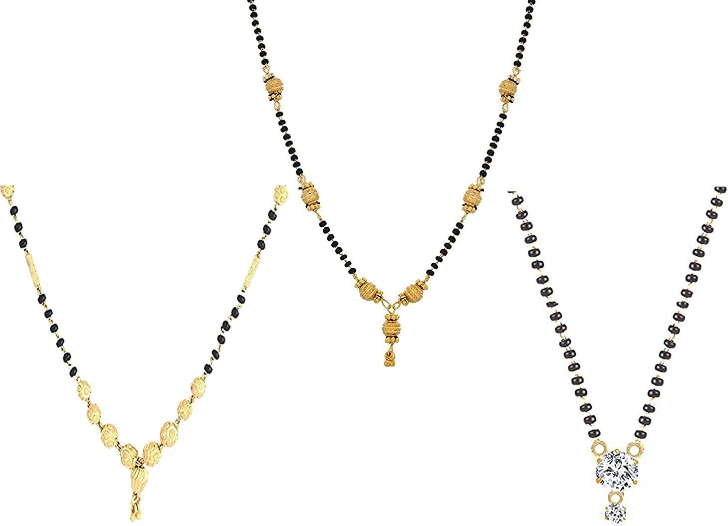 YouBella Jewellery Gold Plated Combo of 3 Mangalsutra Pendant with Chain for Women