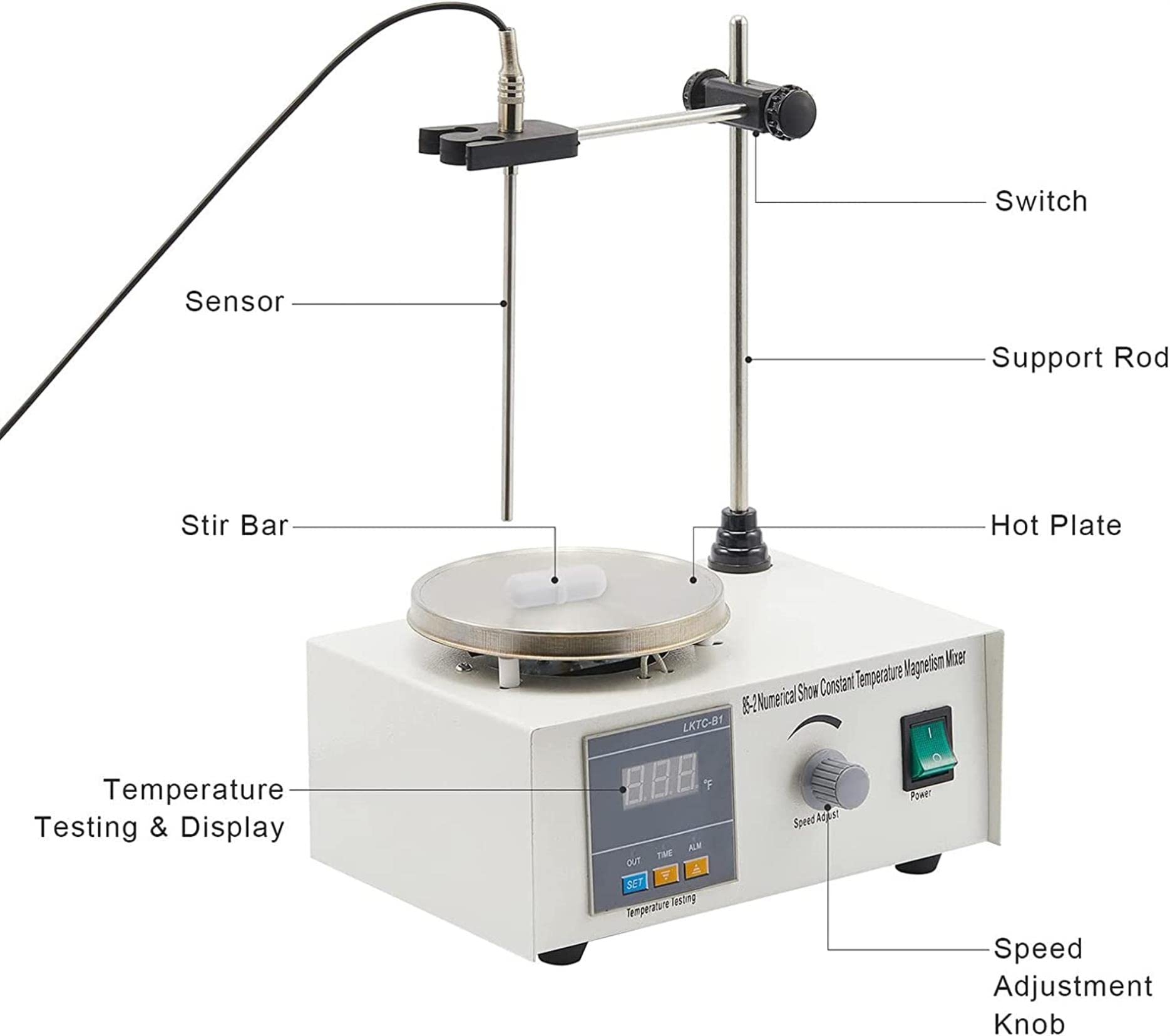 Placa Calefactora con Agitador Magnético, con Pantalla Digital Led, Placa Calefactora De Laboratorio De 2000 RPM Y Regulación De Velocidad Continua, Ideal para Agitación