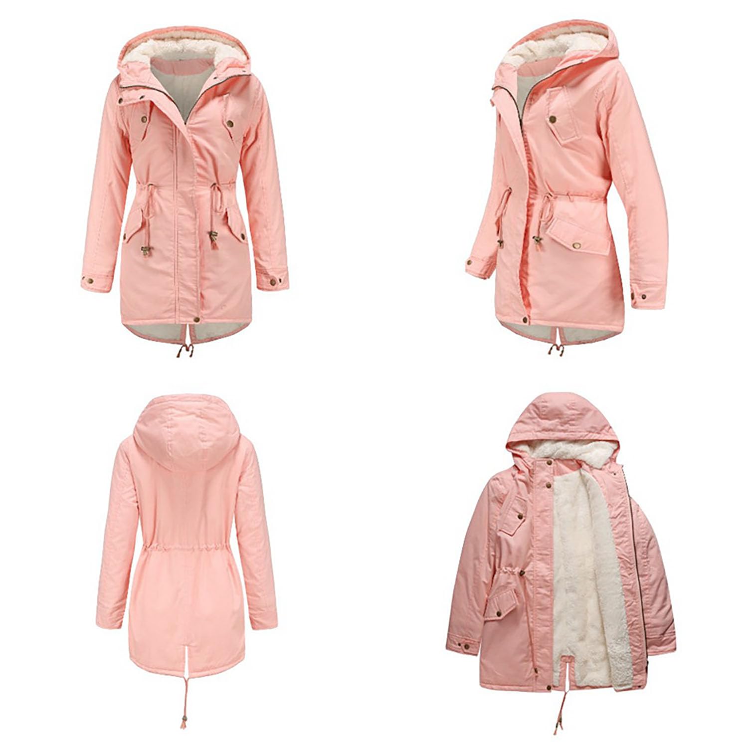 Damen Parka Mantel mit Kapuze Gepolsterte Baumwolljacke Damen Solide Fleece Gefüttert Warme Oberbekleidung für Radfahren, Wandern, Angeln, Bergsteigen,Pink,L(Bust:118cm)