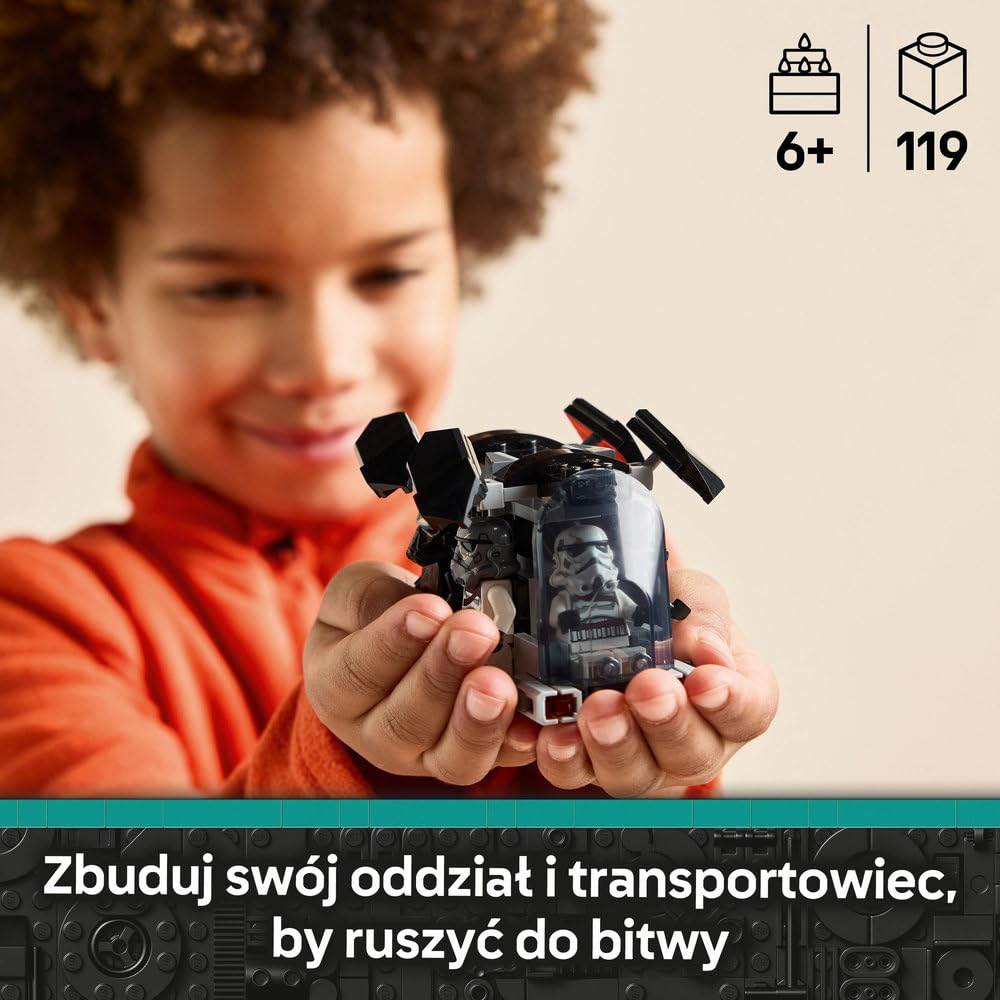 LEGO Star Wars Szturmowiec Śmierci i nocny szturmowiec — zestaw bitewny, zabawka konstrukcyjna dla dziecka do kolekcji, transportowiec i 4 postacie, prezent dla 6-latka, chłopca i dziewczynki 75412