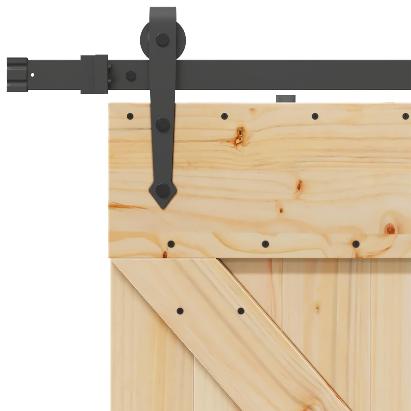 Puerta corredera Narvik de madera maciza de pino natural y negro, 80 x 210 cm, con riel de acero pulverizado, ahorra espacio para interiores, incluye ruedas y accesorios de montaje