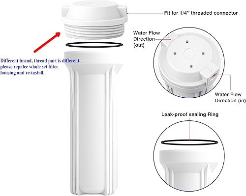 Miniatura 3 de Geekpure Carcasa de filtro de agua de ósmosis inversa de 10 pulgadas para sistema de filtración RO -14" puerto-2.5"