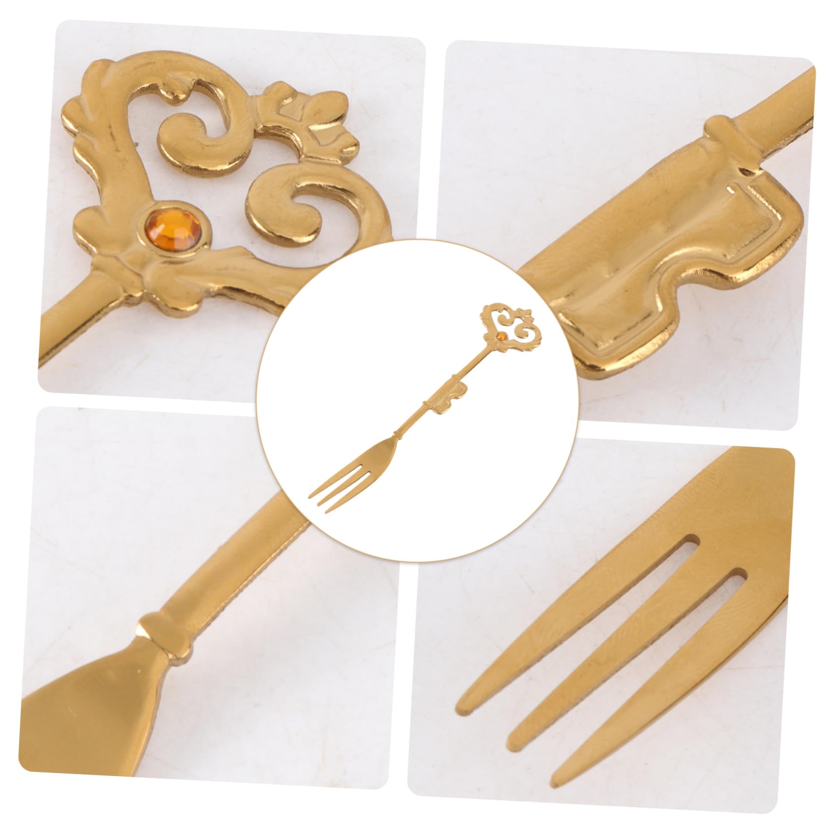 SOLUSTRE Stylish Vintage Crown Fruit Fork Stainless Steel Cutlery for Desserts Cake