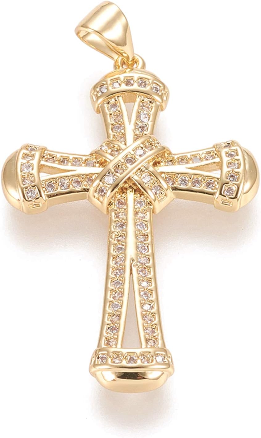 10pcs Cross Cubic Zirconia Charms Pendant 16K Gold Crystal CZ Stone Rhinestone Cross Crucifix Pendants for DIY Necklaces Earrings Bracelets Rosary Jewelry Making