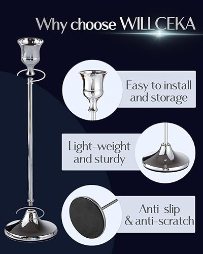 Miniatura 5 de Juego de 3 portavelas cónicos, juego de 3 portavelas plateados, centro de mesa vintage para bodas, Navidad y vacaciones