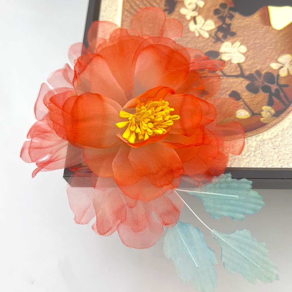 Duckbill Hair Clip with 6.3-Inch Silk Gauze Woven Large Red Peony Flower Handemade (Red Peony)