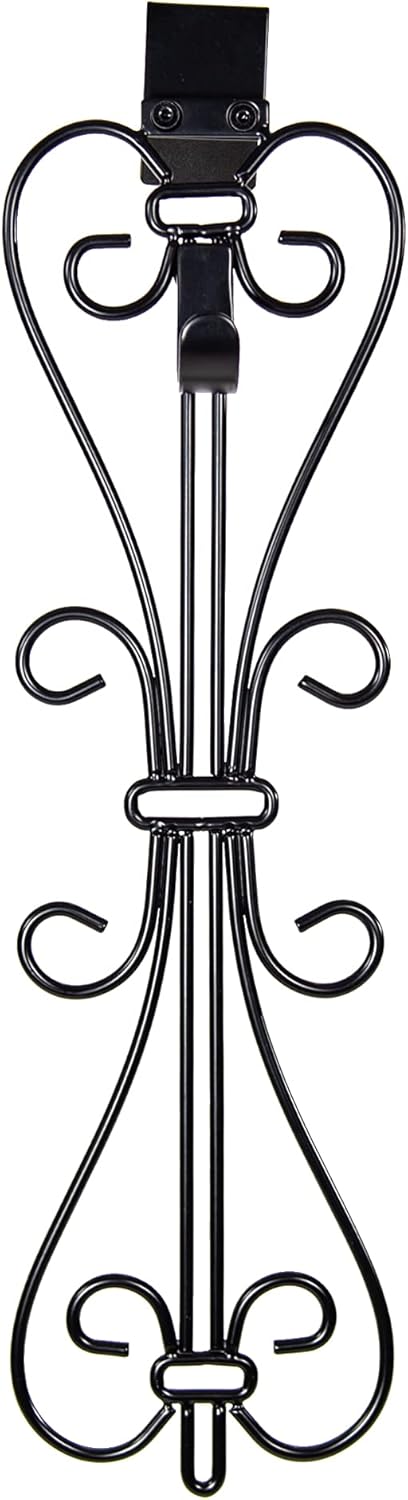 [Front Door WREATH HANGER] - Elegant Design | ADJUSTABLE Hook Length for Tall and Small Doors | PADDING to Prevent Damage like Scratch and Dents | Heavy Duty Cast Iron Metal Hangar (Black)
