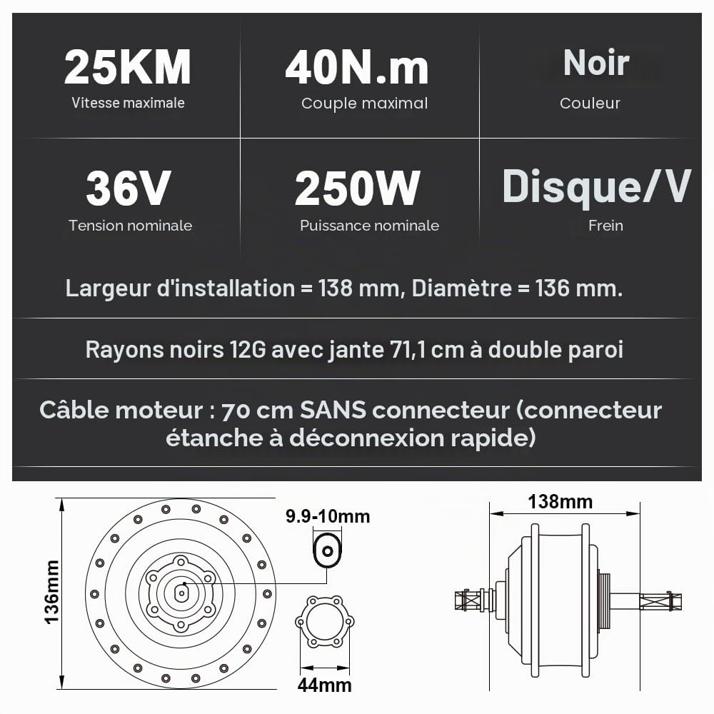 SEASON Ebike Kit de Conversion pour Vélo Électrique 26/27,5/28 Pouces Moteur Arrière 36V 250W 350W Roue Libre avec 36V Batterie 13Ah / 18Ah et Chargeur