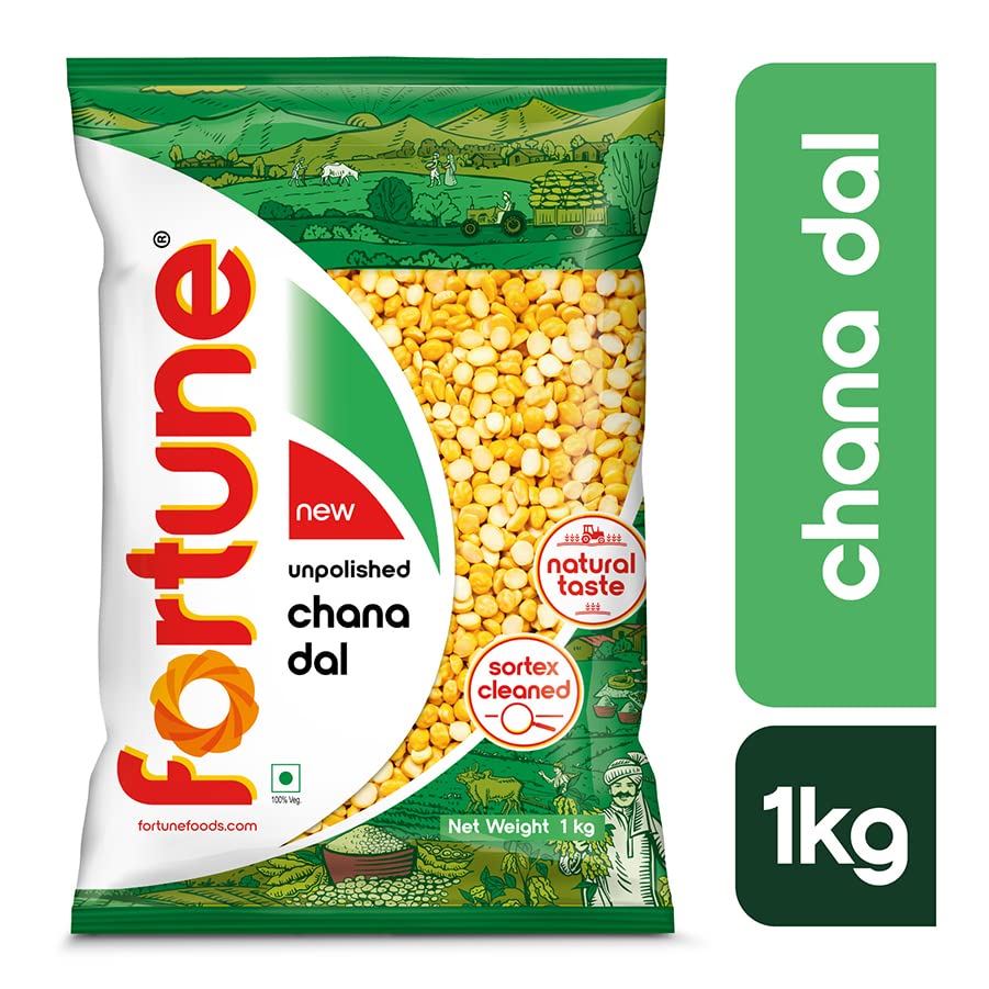 Image of Fortune Chana dal, 1 kg, Unpolished and Sortex cleaned (Pack of 2)