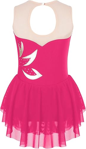 Miniatura 2 de winying Vestido de patinaje sobre hielo artístico para niñas, con diamantes de imitación brillantes, sin mangas, leotardos de ballet, vestido de