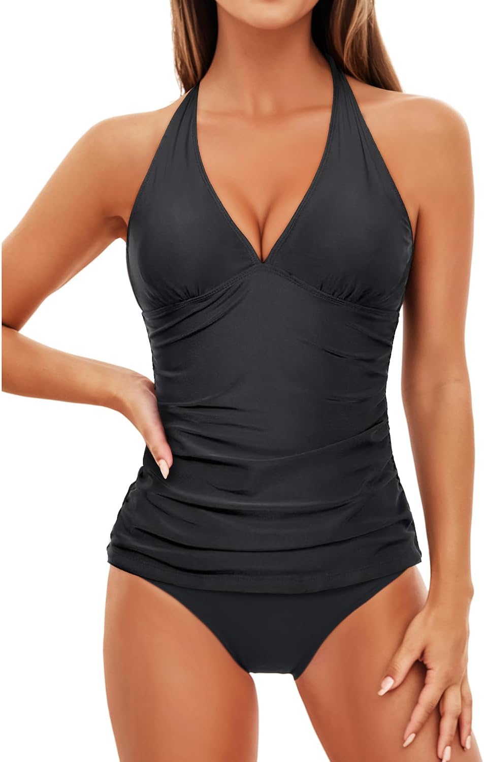 Holipick Two Piece Tankini Bathing Suits for Women Tummy Control Swimsuits Sexy V Neck Halter Tankini Top with Bikini Bottom