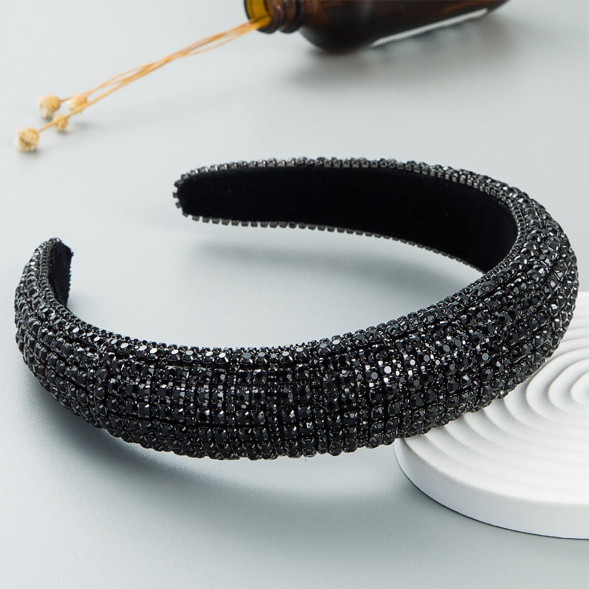 scicent Black Hairband Beaded Rhinestone Headbands Padded Wide Hair Bands Crystal Diamond Head Band for Women Girls 16812 - Image 4