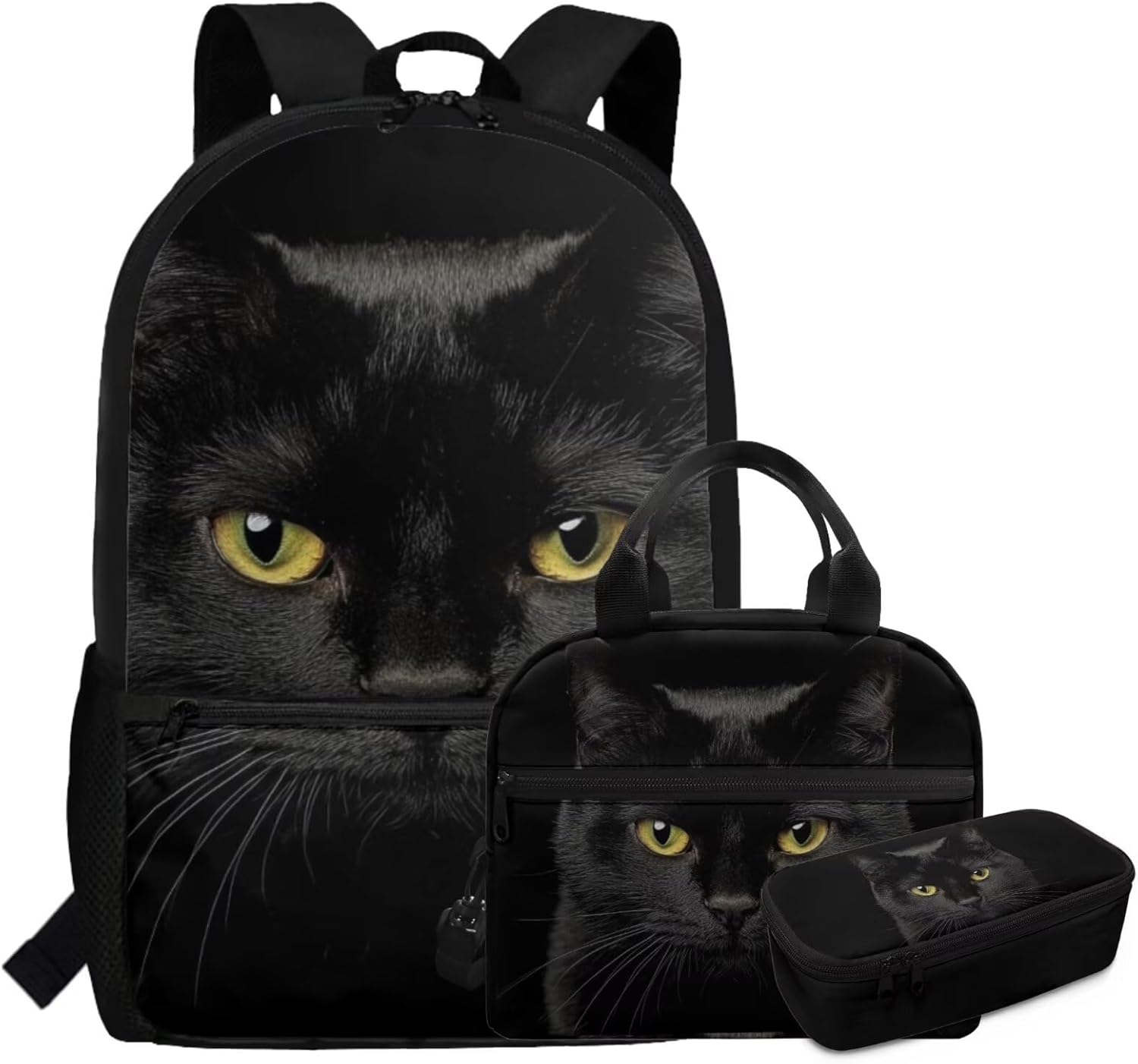 Black Cat Backpack for School Boys Kids Bookbag and Lunch Box Set Boys 3PCS 17inch Lightweight Schoolbags Travel Rucksack Elementary Primary Student School Backpack Set - Image 2