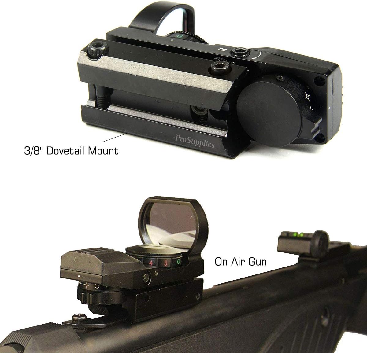 TACFUN Red and Green Reflex Sight with 4 Reticles, 3/8" Dovetail Mount for Airgun Airsoft and .22 RF