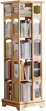 Solid Wood Rotating Storage Cabinet Modern Light Luxury Home Bookshelf Childrens organising Bookshelf Living Room Display Shelf Structure Solid Load-Bearing Strong Color Wood Colour, Size 167*