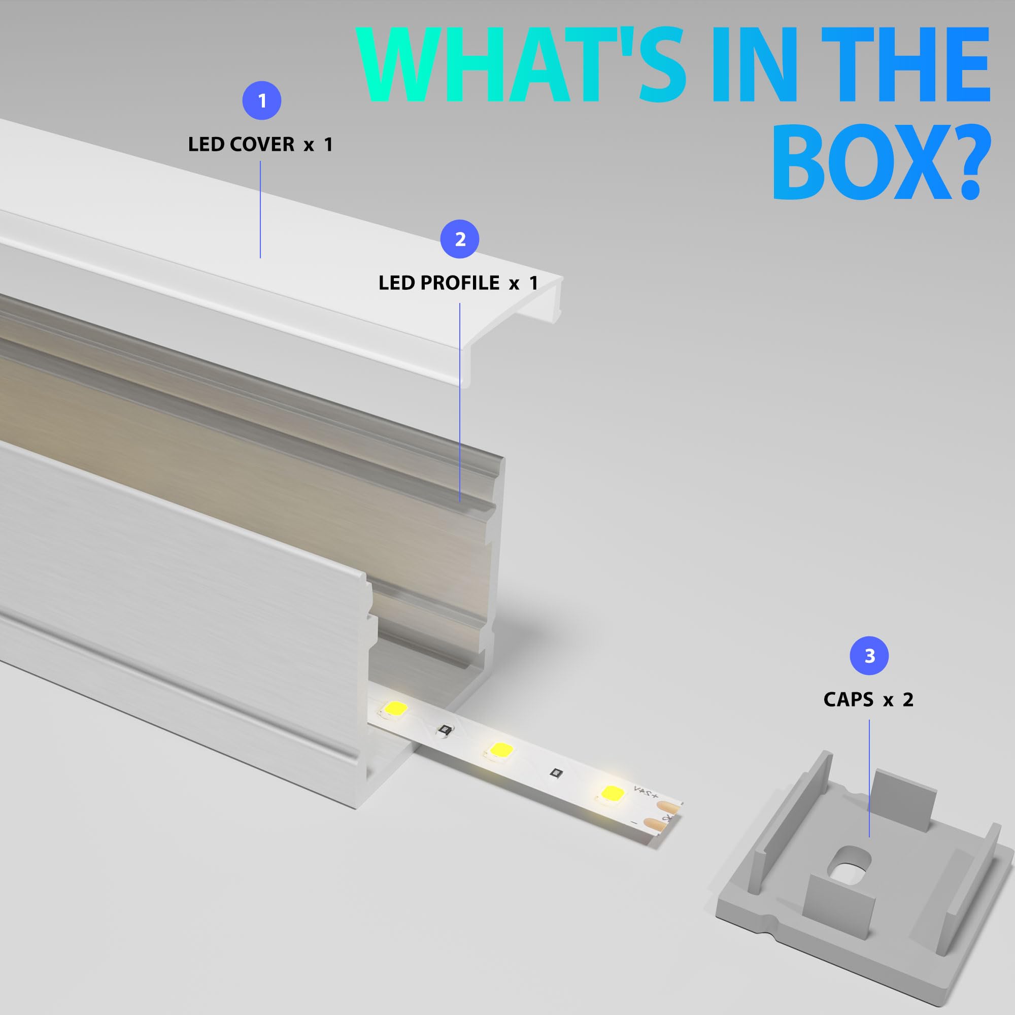 22 profili in alluminio per nastro LED 2 metri La guida del diffusore di luce, profilo LED incassato, dimensioni 20 x 20 mm, larghezza massima banda 15 mm, con coperchio in PC bianco