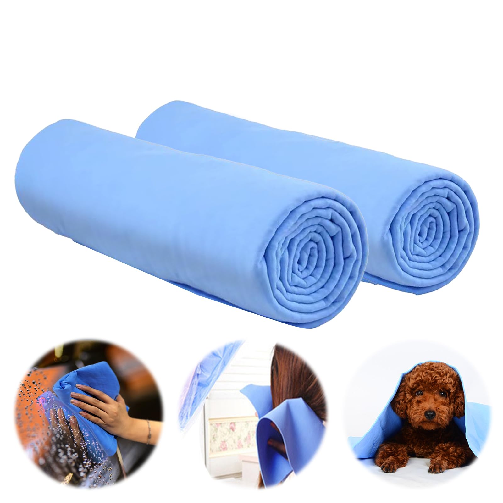 Mighty Cleaner Lot De 2 Chiffons Microfibre + 1 Chiffon Séchage Gratuit - Serviette Chamois Super Absorbante 66x43 Cm Pour Voiture