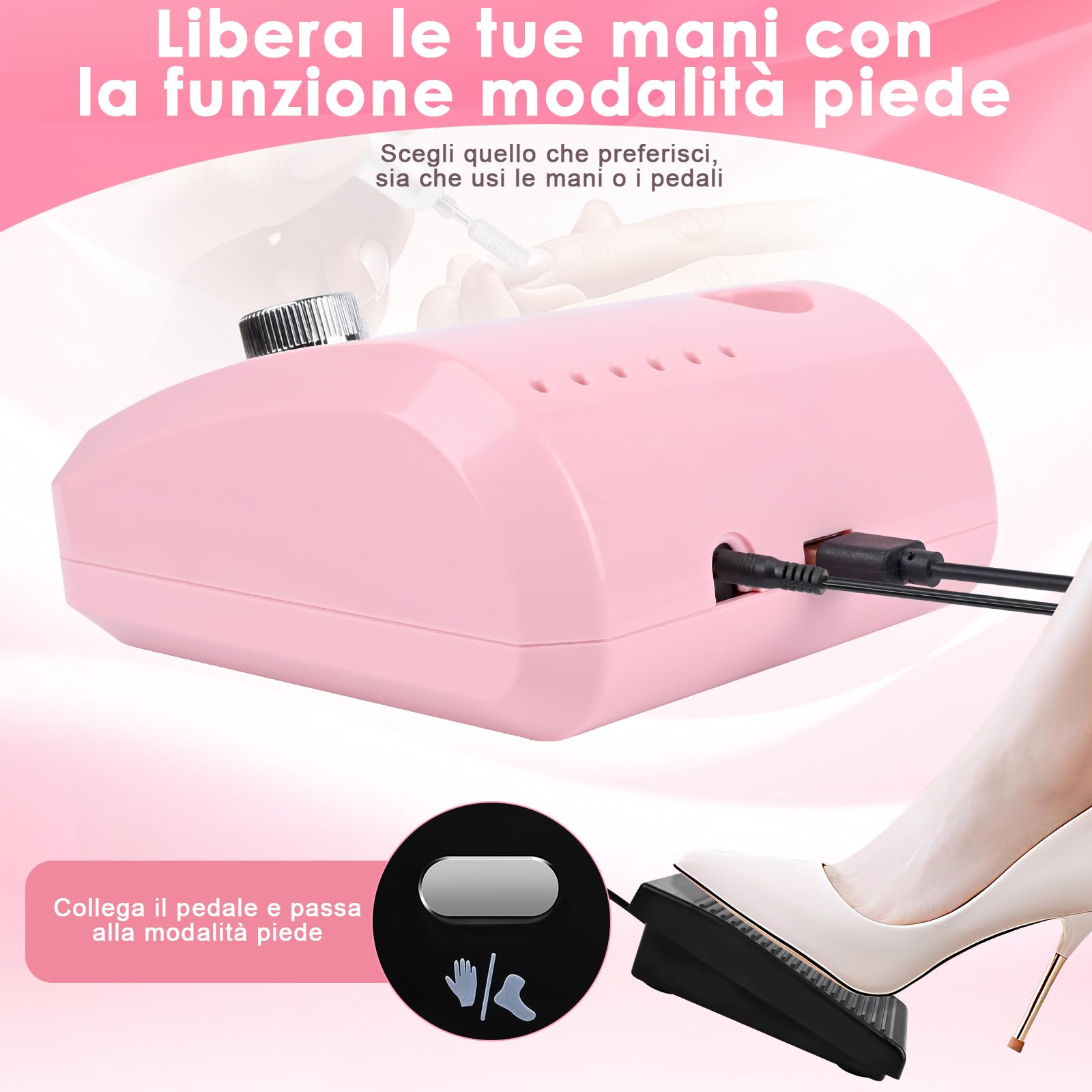 Fresa per Unghie Professionale 45000RPM Lima Unghie Elettrica con LED Intelligente e Modalità Pedale Manicure e Pedicure Kit Trapano Elettrico per Unghie Gel, per Studio Estetiste Casa Regali