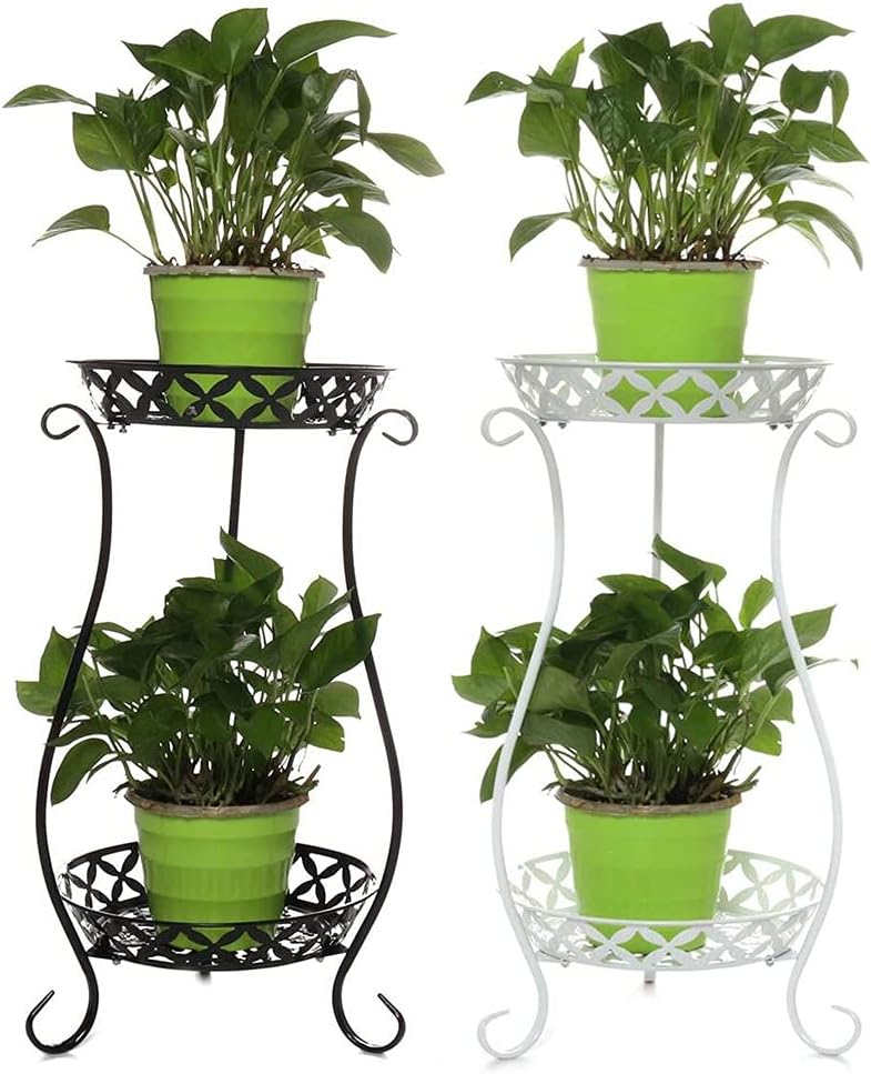 2 TiersFlower Pot Tray Floor Plant Stand For Indoor Balcony Garden Flower Pot Shelf(Onecolor)