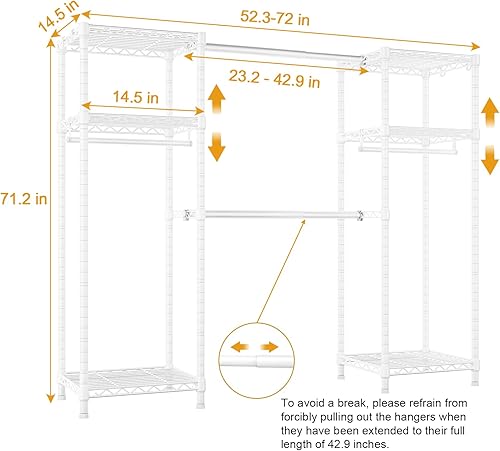 Miniatura 5 de Ulif E7 - Perchero resistente para ropa, organizador de ropa y estante de almacenamiento con perchas expandibles, perchero de metal con 6 estantes