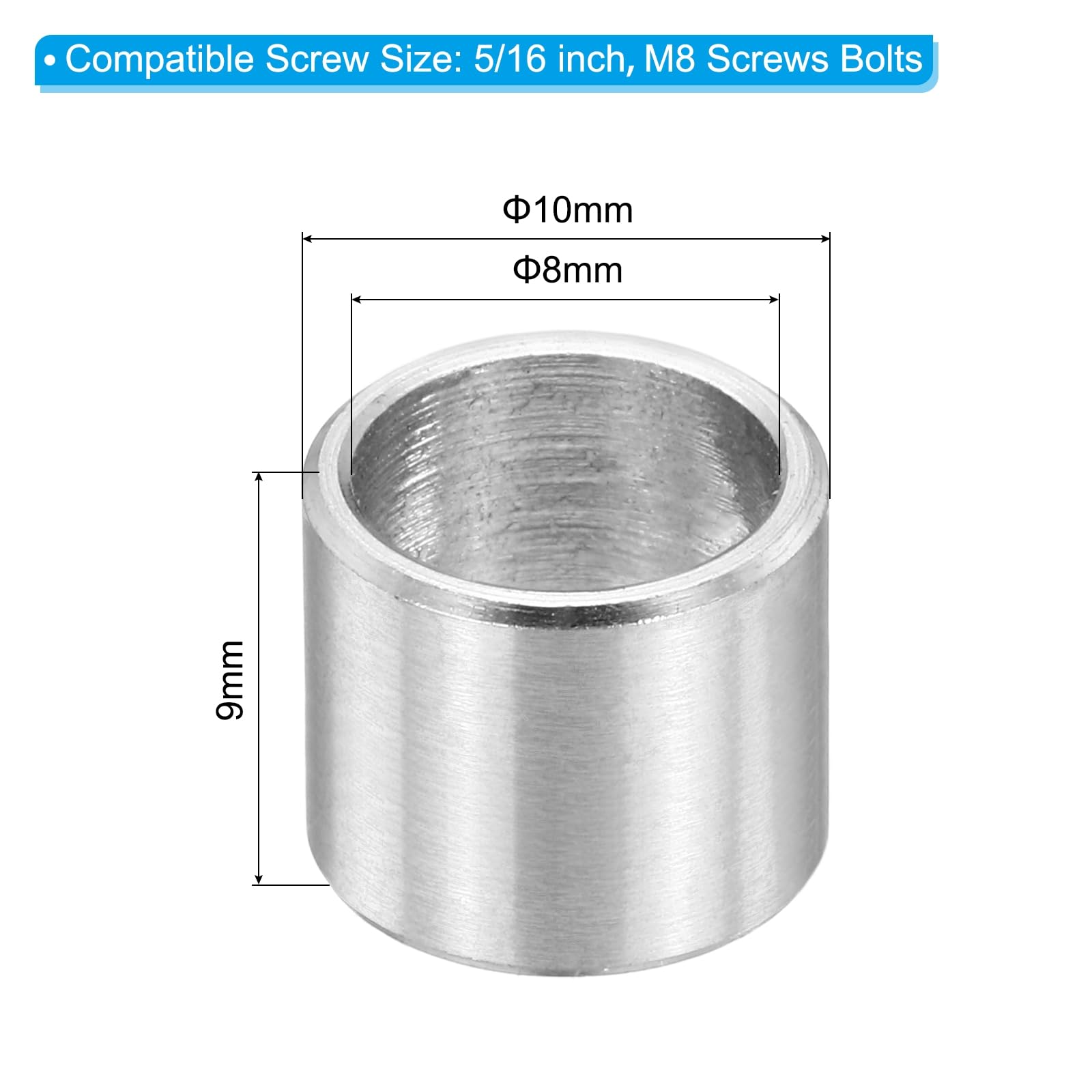 PATIKIL M8 Stainless Steel Spacers, 12Pcs Metal Spacer 8mm ID x 10mm OD x 9mm L Screw Standoff for 5/16" or M8 Screw - Image 2