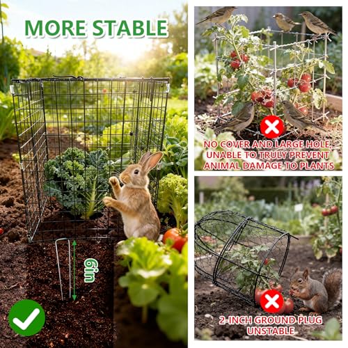 Garden Wire Cloches For Plants Extra Large 13.2" X13.2" X16.7" Rustproof Plant Cages For Outdoor Plants Protectors From Animals With Openable Top Cover & Stakes Plant Cages To Keep Animals Out (2 PCS) by TDMCKRSHWAY - Image 5