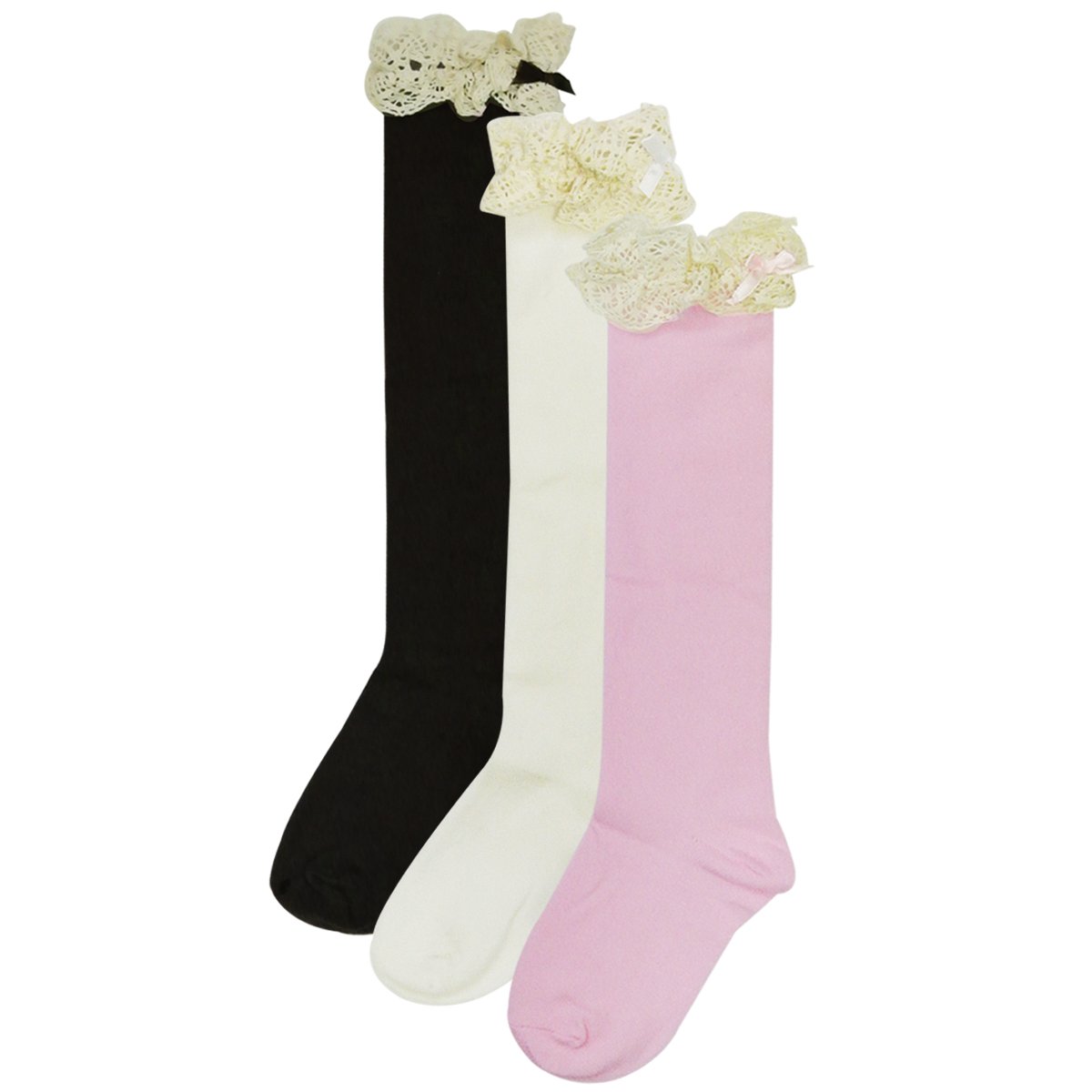 Wrapables Mädchen Socken mit Spitze, Rüschen und Schleife, 3 Stück