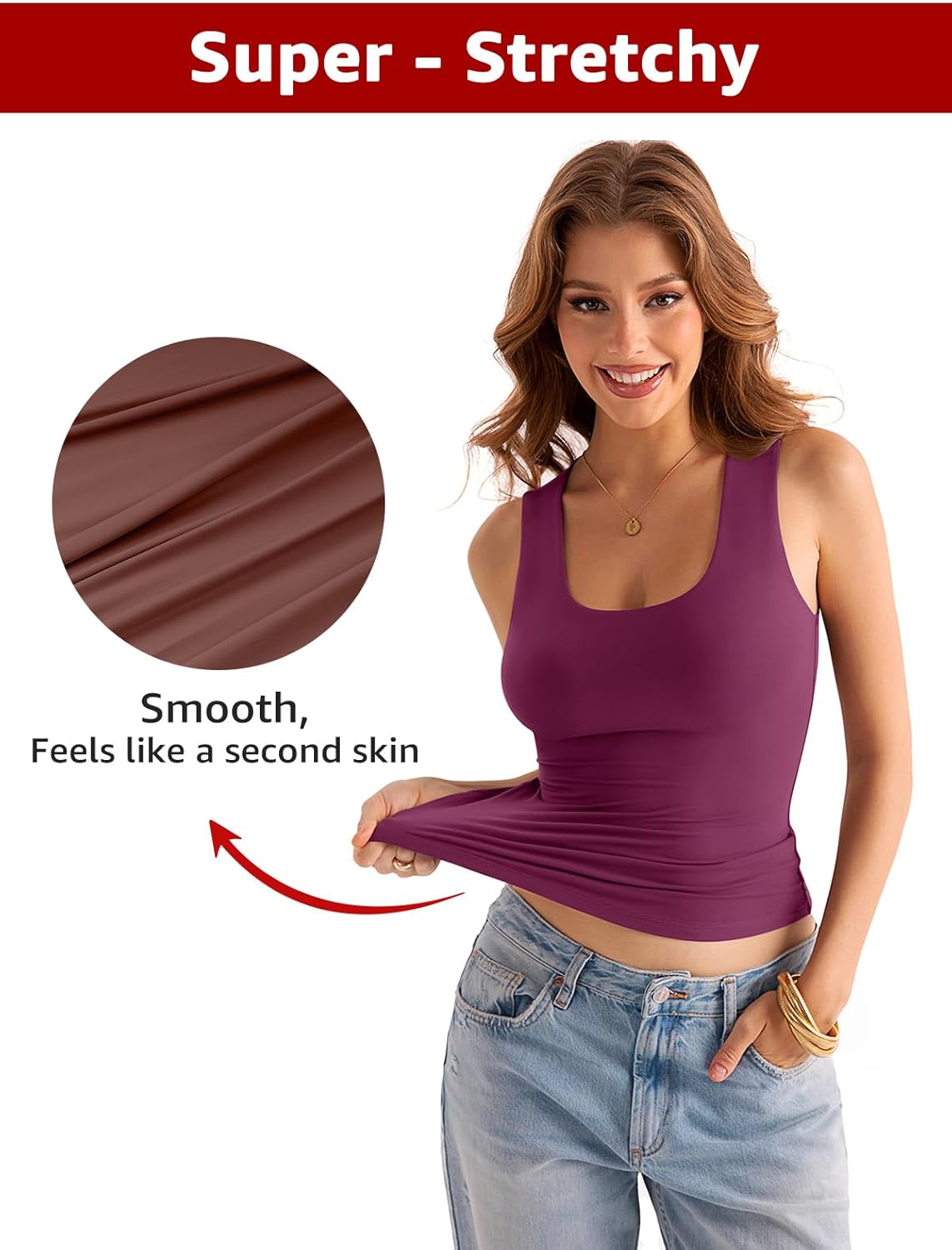 Womens Double Lined Scoop Neck Tank Tops Basic Slim Fit Sleeveless Shirts Y2K Summer Going Out Outfits - Image 3