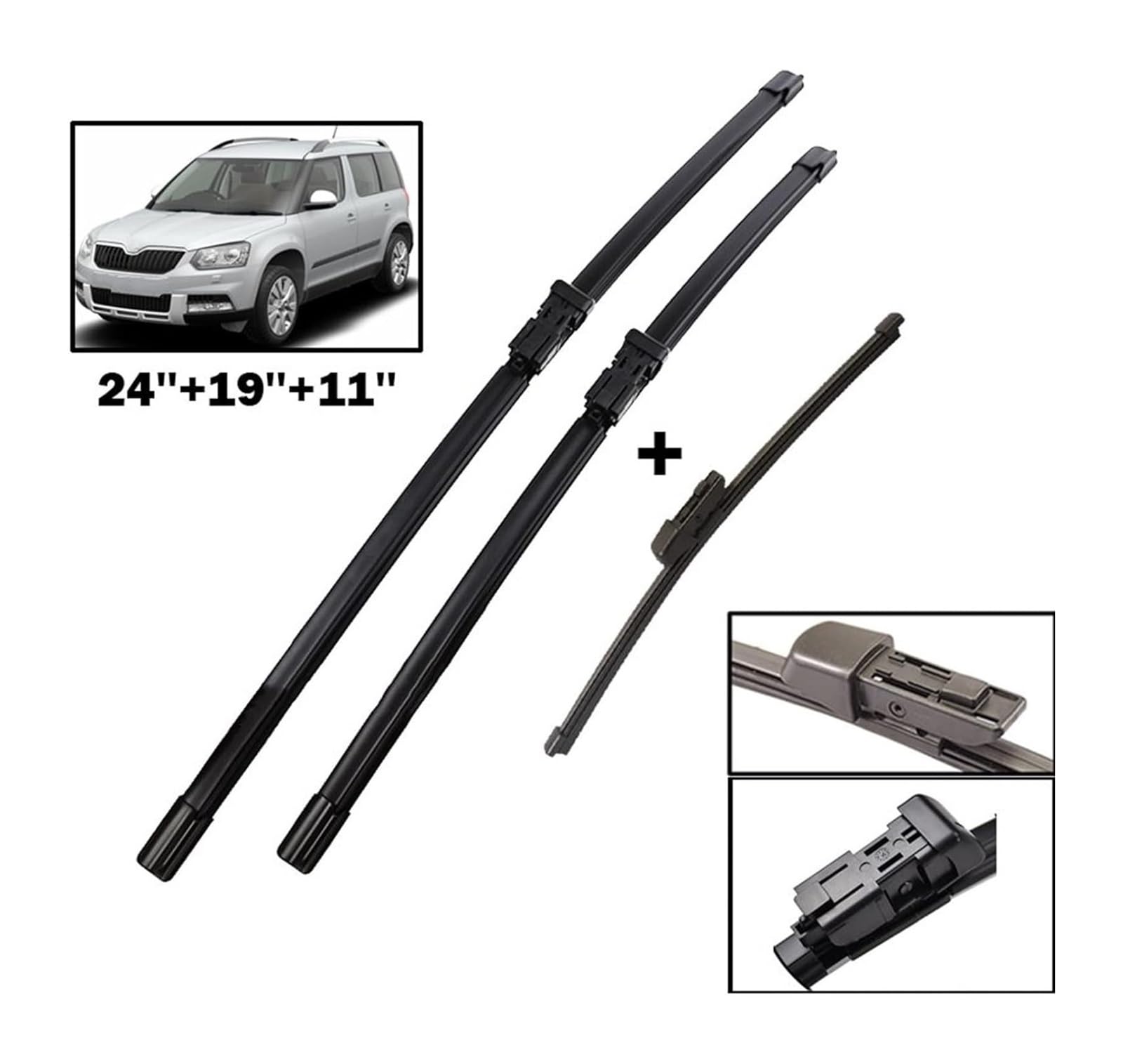 Para Yeti 2009-2017 Limpiaparabrisas Coche Juego Hojillas Delanteras Y Traseras Parabrisas Ventana Cepillos Lluvia 24 "+ 19" + 11" Escobilla Limpiaparabrisas Automóvil(Left Hand Drive)