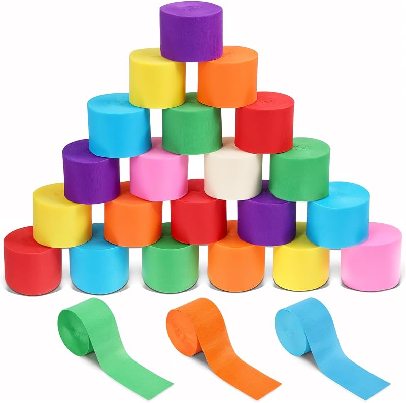 48 Rollos de Serpentinas de Papel Crepé, 8 Colores Serpentinas de Arco Iris Decoración de Fiesta, Papeles Crepé de Año Nuevo para Decoración de Interiores y Exteriores, Papeles de Regalo de Flores de Papel Coloridos para Manualidades de Cumpleaños