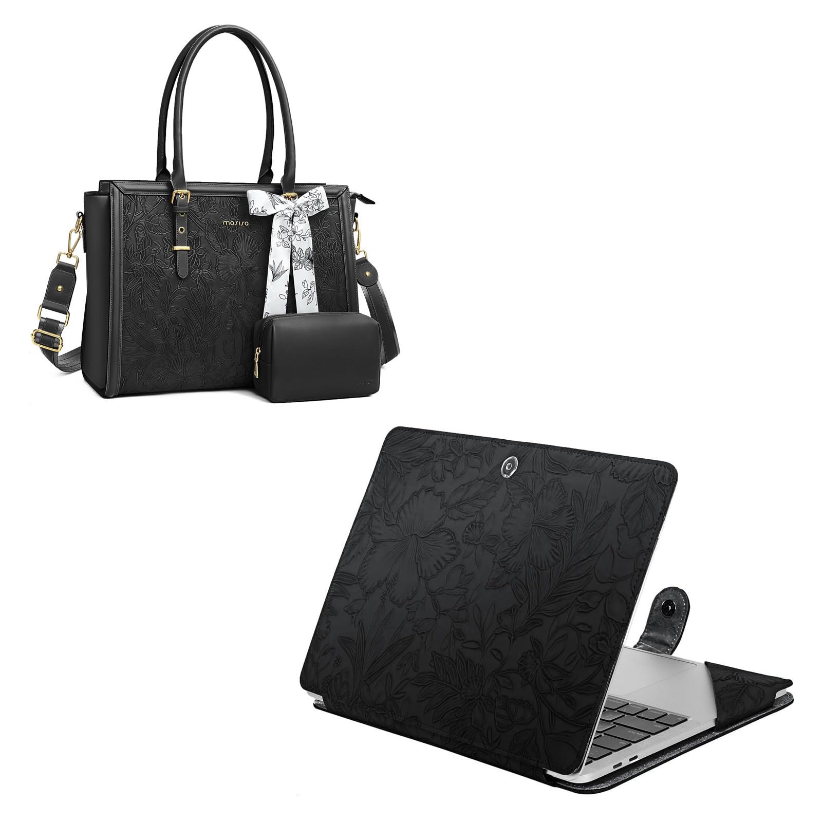 Amazon.com: MOSISO Embossed Retro Hibiscus PU Leather Portfolio