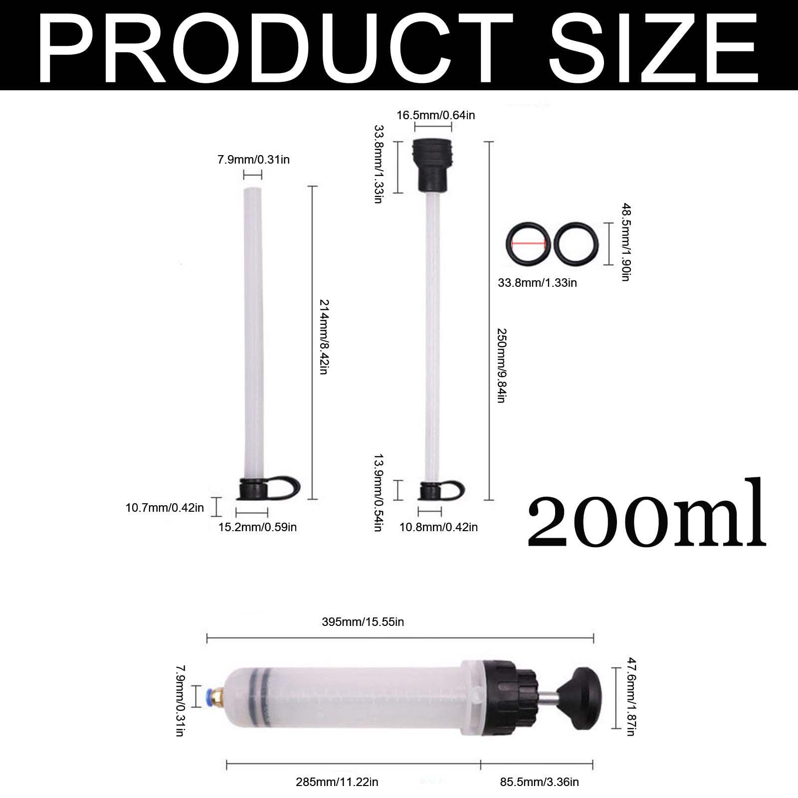 200cc Pompe Huile Vidange Seringue Plastique Seringue a Huile Grosse Seringue Seringue Huile Kit Purge Frein Moto Convient à une Large Gamme d'Applications et à une Large Gamme de Véhicules