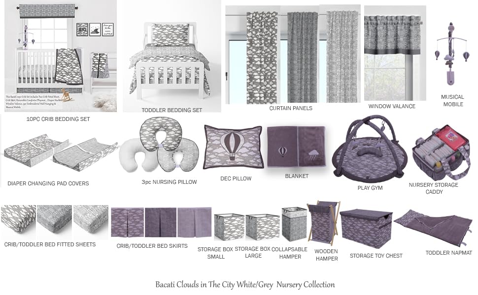 Miniatura 9 de Bacati Clouds in The City - Caja de almacenamiento pequeña, color blanco y gris