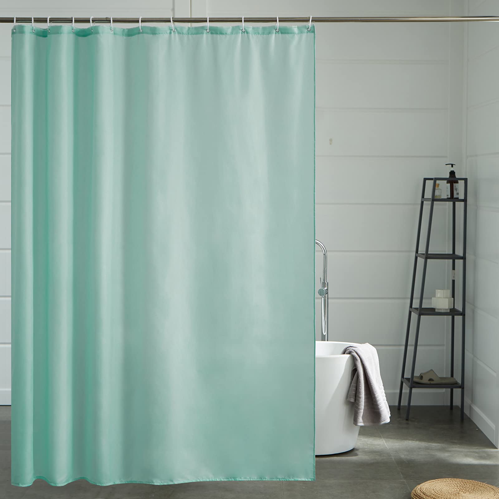 Cortinas Baño Blanca Antimoho Antibacteriano Impermeable Poliester Tela Lisa Lavable, con 12 Ganchos Plásticos, 180x200 Cortina. — view 82
