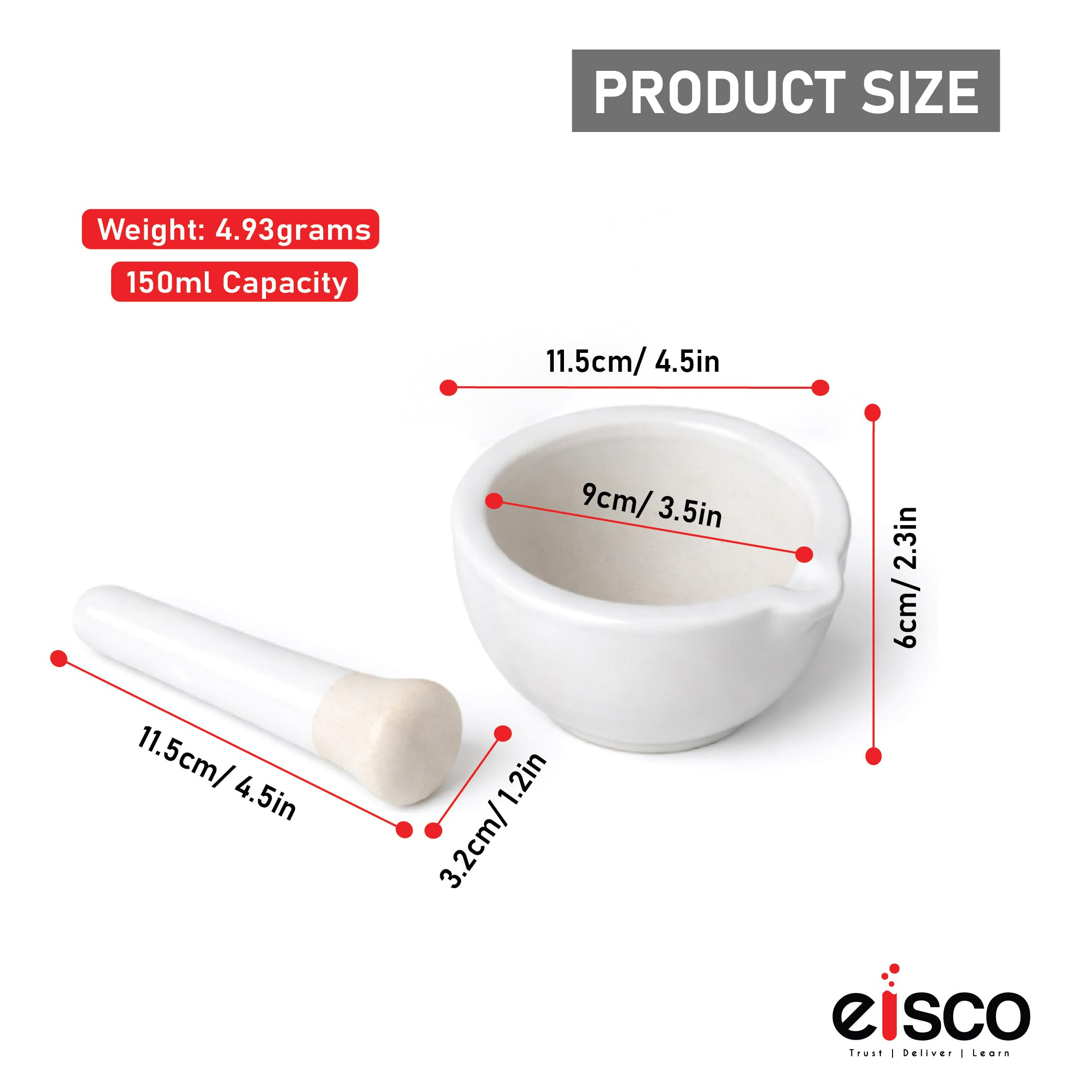 EISCO Mortar & Pestle Set - Porcelain Grinding Bowl -3 EISCO Mortar & Pestle Set - Porcelain Grinding Bowl -3