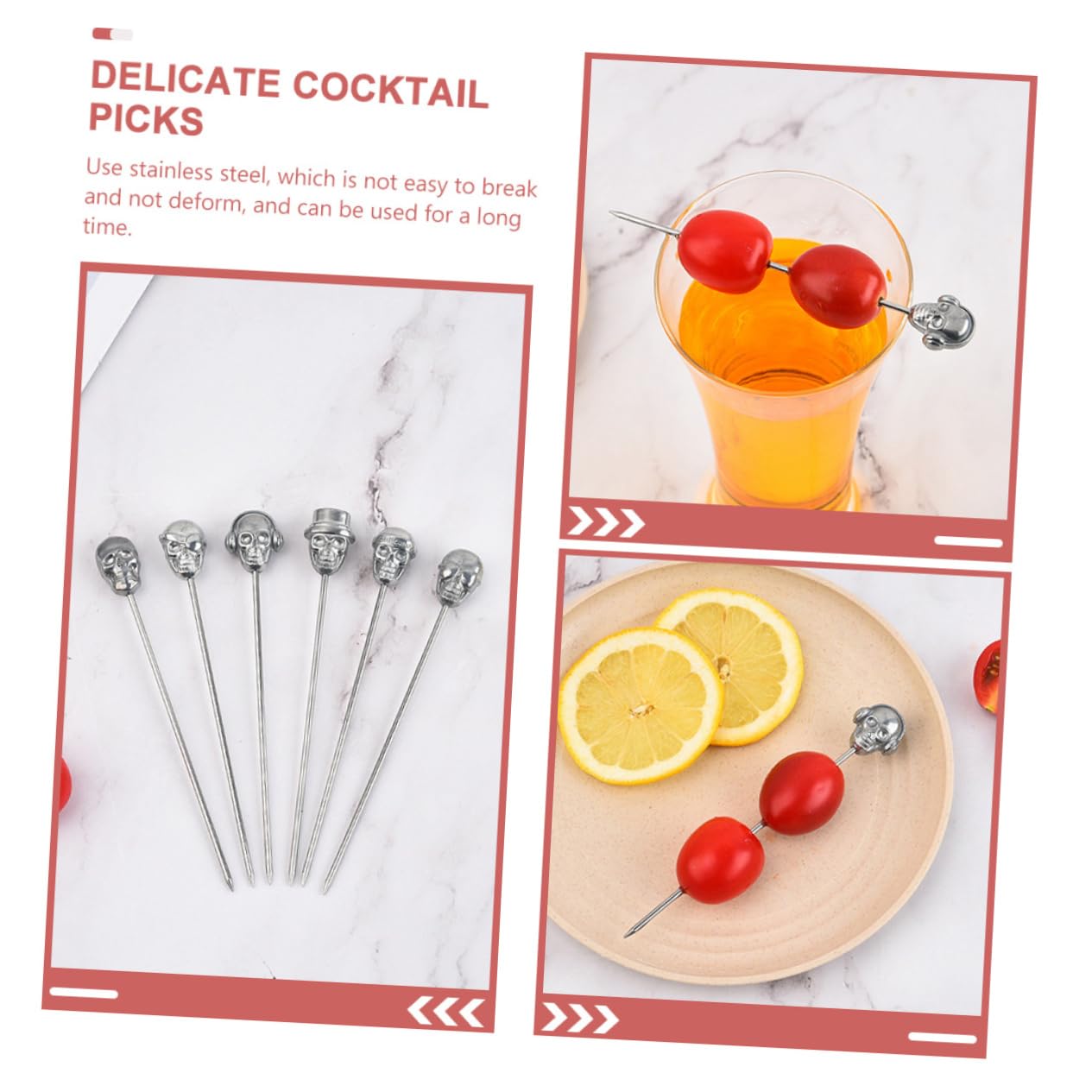Ciieeo 20 Pièces Crâne Cueillette De Fruits Cueillette De Fruits Crâne Fête d'anniversaire Indispensable Choix De Plats De Fête Décoration De Gâteau Brochettes De Crâne Acier Inoxydable