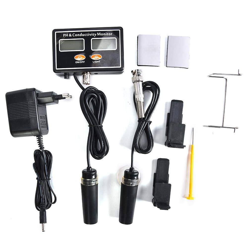 Medidor de monitor de pH digital, medidor de monitor de EC de PH en línea Probador de calidad del agua con sonda de PH reemplazable(Enchufe de la UE)