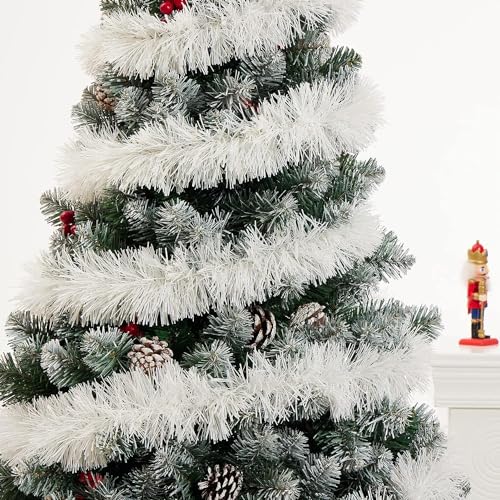 Kapoor Crafts ® Set of 4 White Garland for Christmas Tree Decoration Ornaments Tinsel White Garlands for Xmas Home - Christmas Decorations Items Home Office Railing Decor - (6 Ft Length)