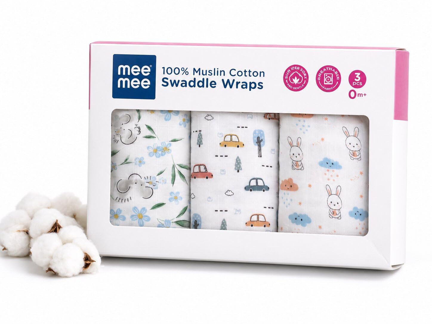 Mee Mee Premium Muslin Baby Swaddle Blanket for Newborn | Bio-Affinitive Fibers | Non-Cytotoxic & Highly Porous Fabric | 2X Breathability, Ultra Soft, Lightweight | Ideal for Hot Climates-image-46