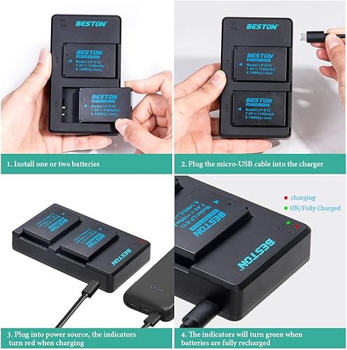 Miniatura 6 de BESTON Paquete de 2 baterías LP-E12 y cargador USB rápido para cámaras Canon EOS M M2 M10, M50, M50 Mark II, M100 M200, Rebel SL1, PowerShot SX70 HS