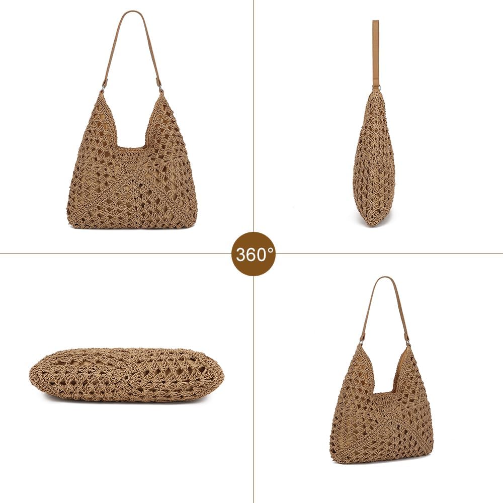 Straw Beach Tote Bag for Women Raffia Crochet Purse Large Summer Hobo Woven Shoulder Handbag for Vacation