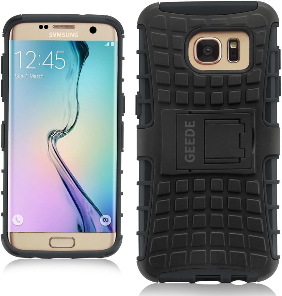 Galaxy s7 Edge Case, GEEDE Slim Fit Shockproof Galaxy s7 Edge Protective Case [Soft TPU Bumper][Hard PC Back] Dual Layer Armor Rubber Cover Case for Samsung Galaxy s7 Edge 5.5 inch (Black)