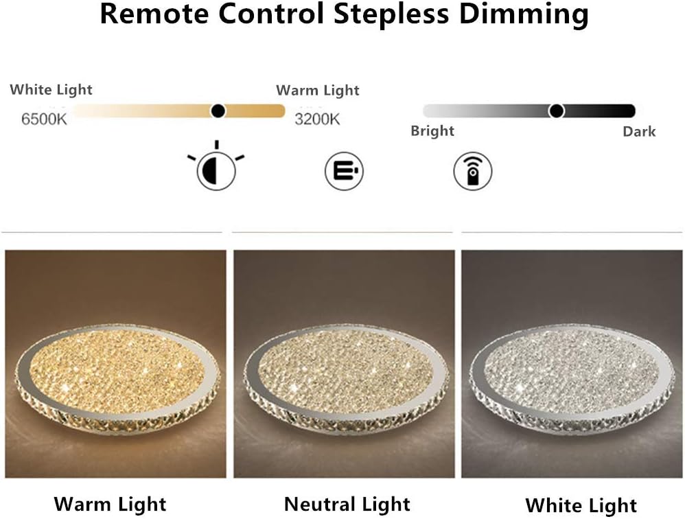 Crystal Round LED Flush Mount Ceiling Light Luxury Modern Close to Ceiling Light Indoor Chandelier Lighting Fixture for Living Room Bedroom Dining Room Restaurant (12'', Stepless Dimming)