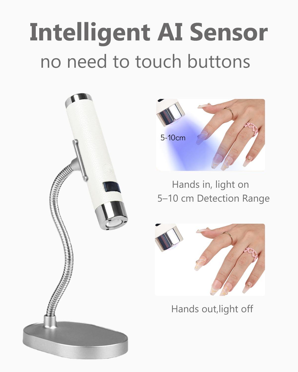 Aokitec Lámpara UV para uñas de gel, sensor AI, lámpara UV, activación sin contacto, 800 mAh, lámpara de uñas para pegamento de uñas, uñas de gel 3D, lámpara UV LED para uñas, lámpara UV LED para uñas