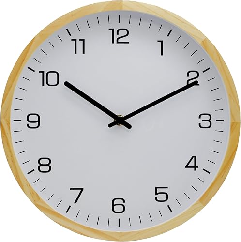 Miniatura 10 de MEIRED Reloj de pared de madera de 12 pulgadas, silencioso, sin tictac, funciona con pilas, analógico, retro, redondo, decorativo, para cocina,