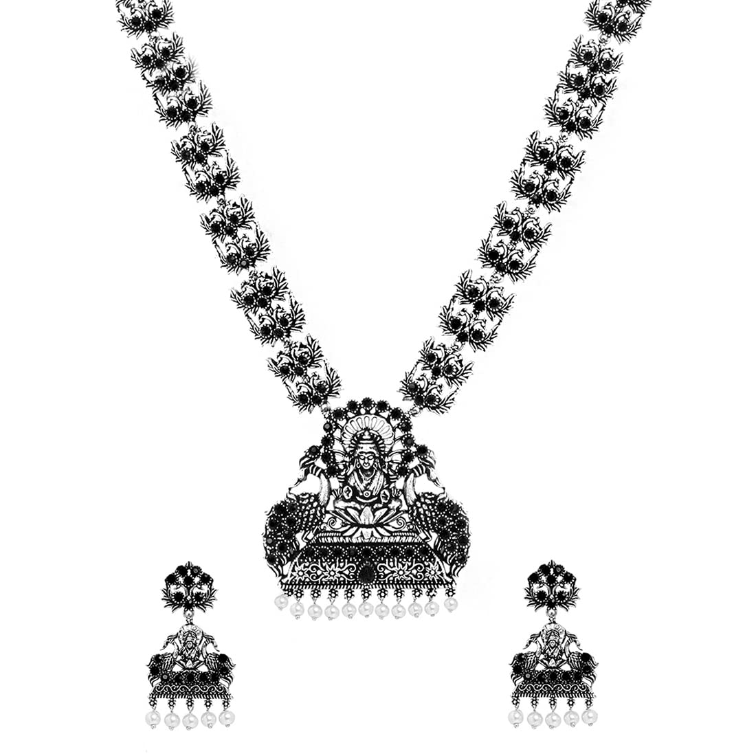 Yellow Chimes Jewellery Set for Women and Girls Traditional Silver Oxidised Jewellery Set Black Stone Necklace Set for Women | Oxidized Temple Necklace Set | Birthday Gift For Girls and Women Anniversary Gift for Wife (B08XJTJVH9) Amazon Price History, Amazon Price Tracker