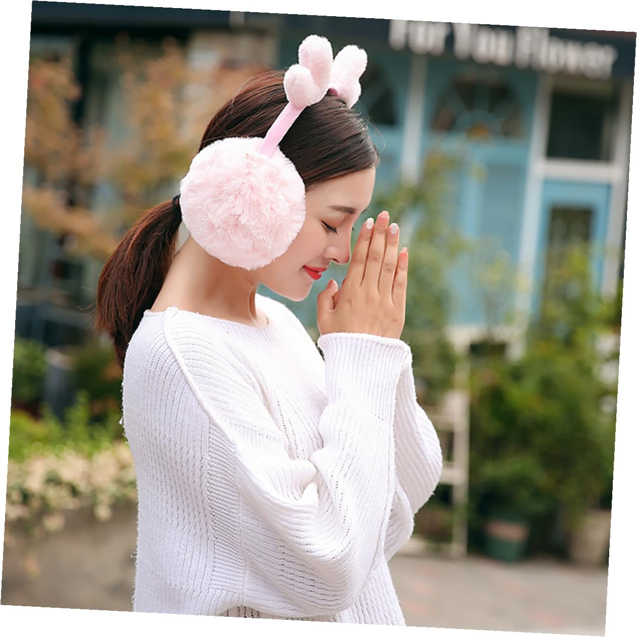 Festive Antlers Earmuffs Winter Ear Warmers Adjustable Headband Women Pink Ear Covers